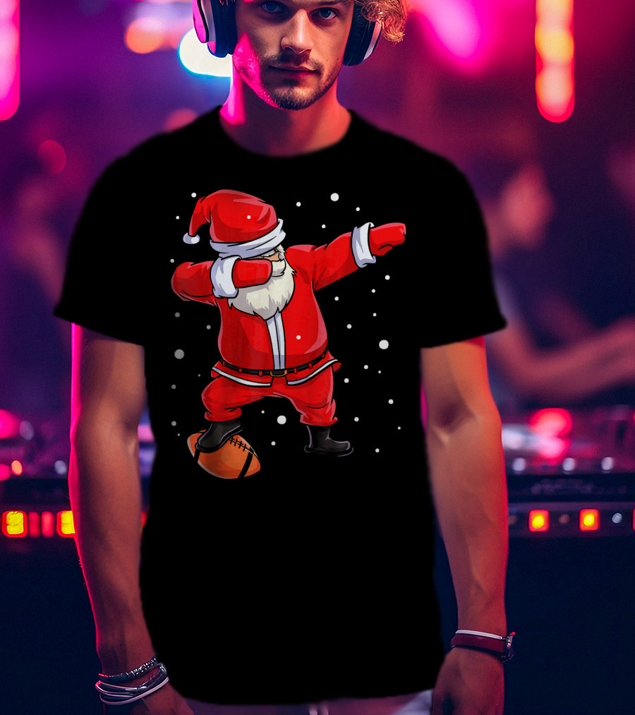 Santa Dabbing With Football Snowflakes T-Shirt