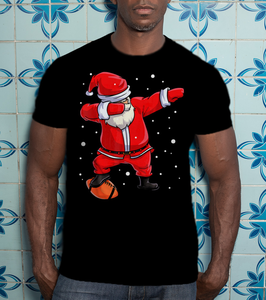 Santa Dabbing With Football Snowflakes T-Shirt
