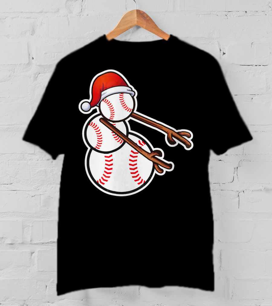 Flossing Snowman Baseballs Santa Hat T-Shirt