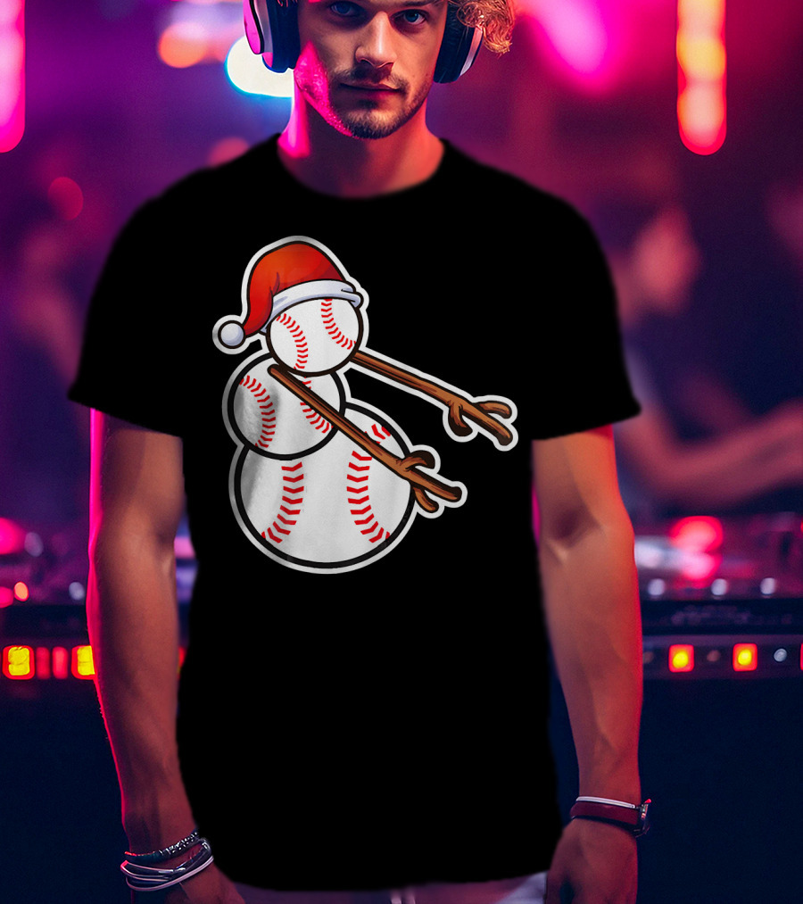 Flossing Snowman Baseballs Santa Hat T-Shirt