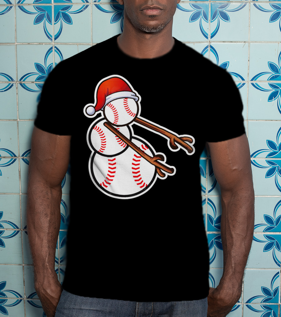 Flossing Snowman Baseballs Santa Hat T-Shirt