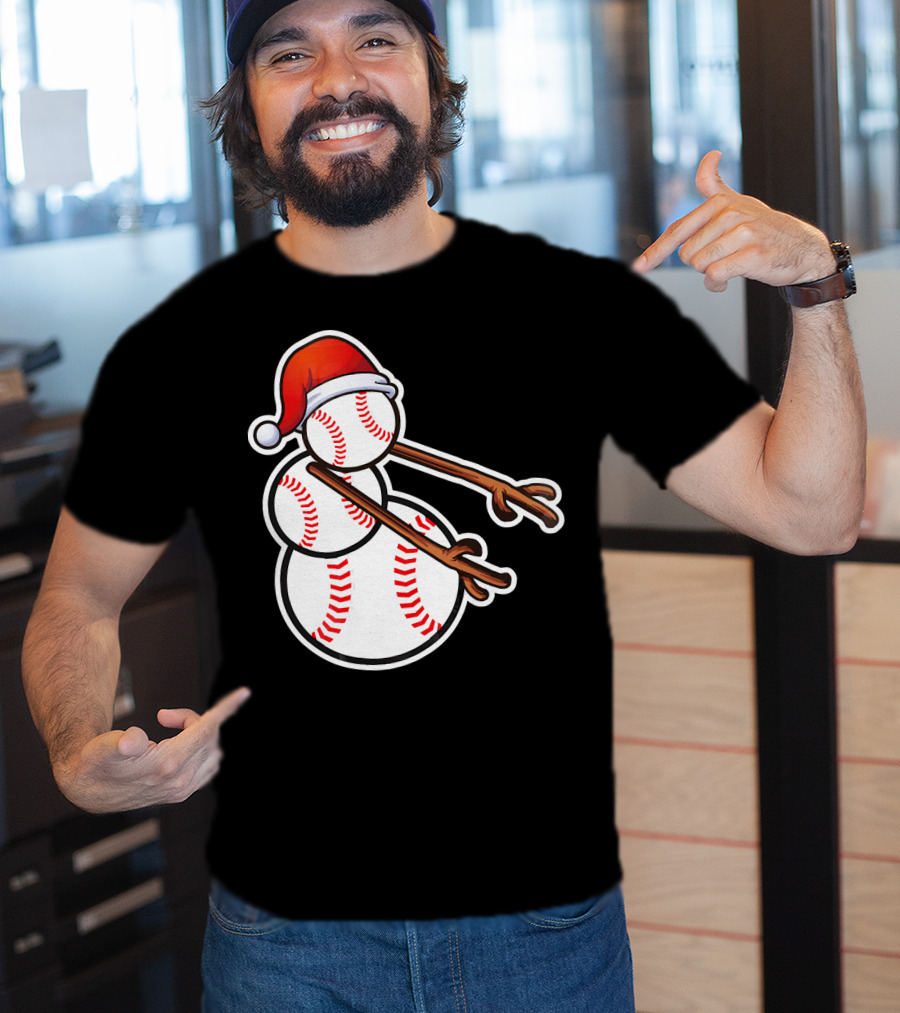 Flossing Snowman Baseballs Santa Hat T-Shirt