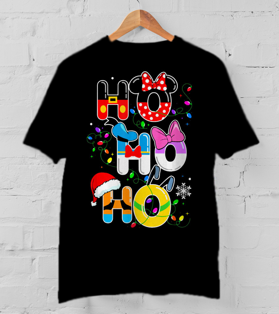 Ho Ho Ho Christmas Disney Characters Lights Decor T-Shirt