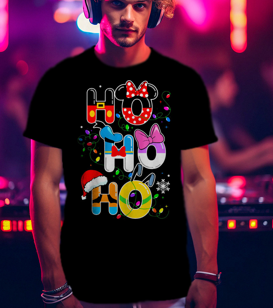 Ho Ho Ho Christmas Disney Characters Lights Decor T-Shirt