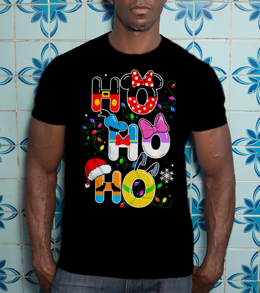 Ho Ho Ho Christmas Disney Characters Lights Decor T-Shirt