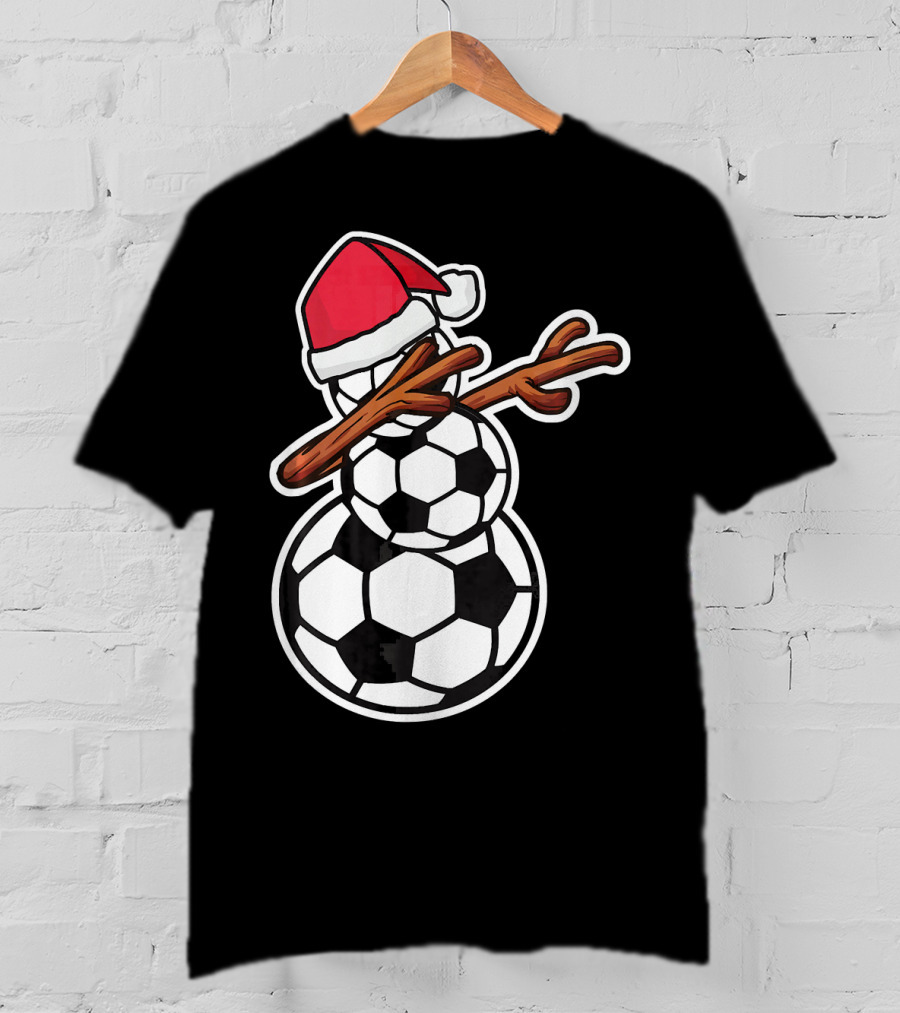 Dabbing Soccer Snowman With Santa Hat T-Shirt