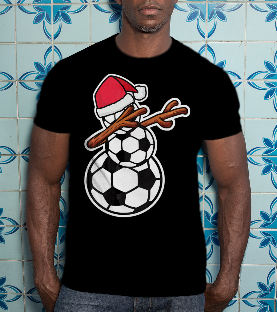 Dabbing Soccer Snowman With Santa Hat T-Shirt