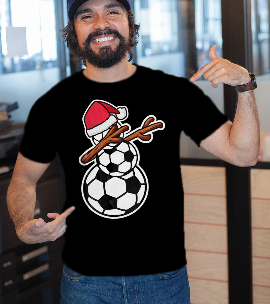 Dabbing Soccer Snowman With Santa Hat T-Shirt