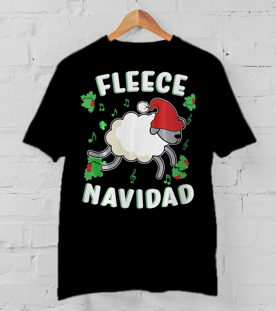 Fleece Navidad Lamb Christmas Xmas Santa Hat Music Notes Hollys T-Shirt