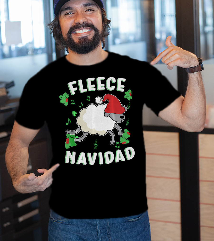Fleece Navidad Lamb Christmas Xmas Santa Hat Music Notes Hollys T-Shirt
