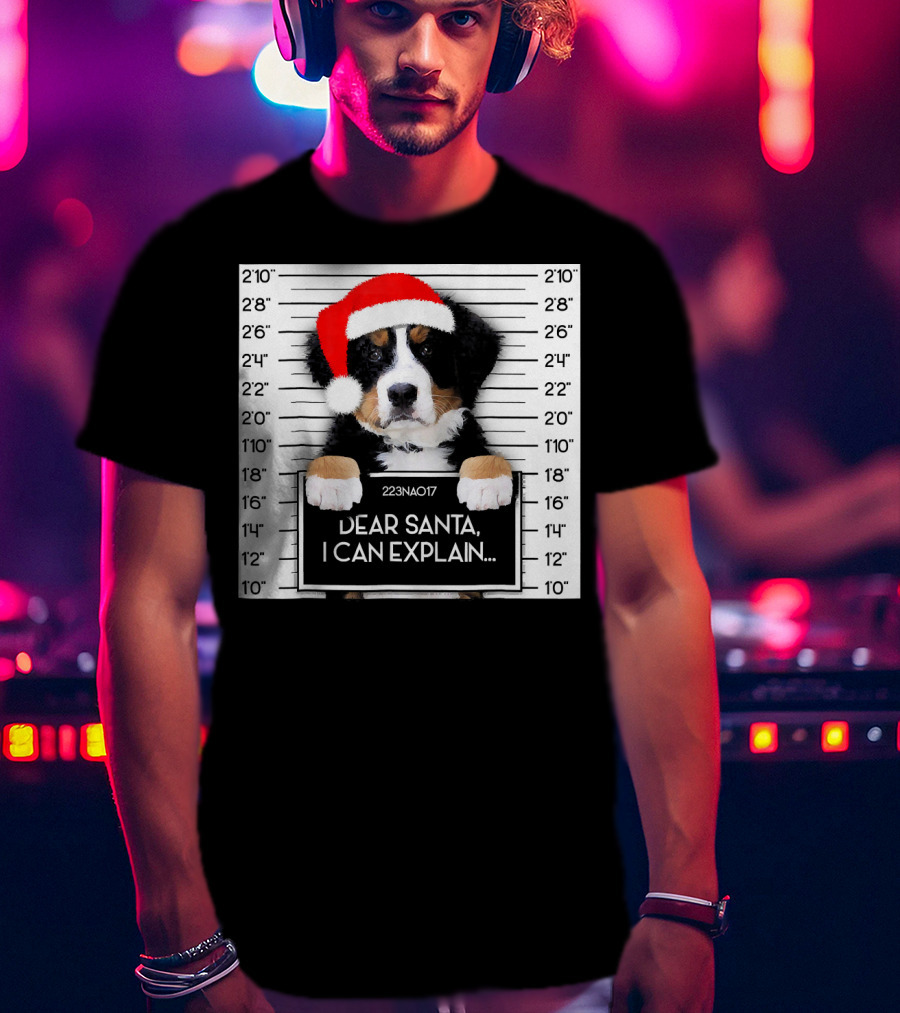 Xmas Bernese Mountain Dog Lover Santa Hat Dear Santa I Can Explain T-Shirt
