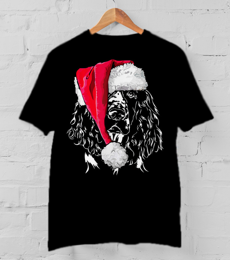 Funny Springer Spaniel Santa Hat Holiday Dog T-Shirt