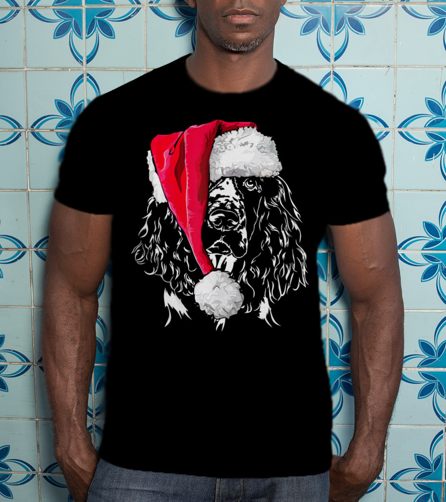 Funny Springer Spaniel Santa Hat Holiday Dog T-Shirt
