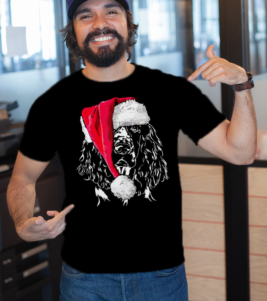 Funny Springer Spaniel Santa Hat Holiday Dog T-Shirt