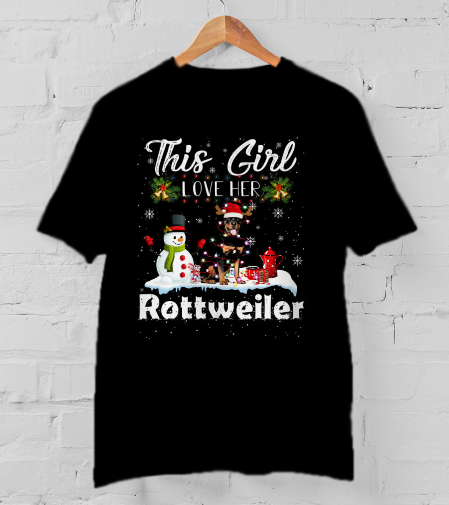 This Girl Love Her Rottweiler Snowman Xmas T-Shirt