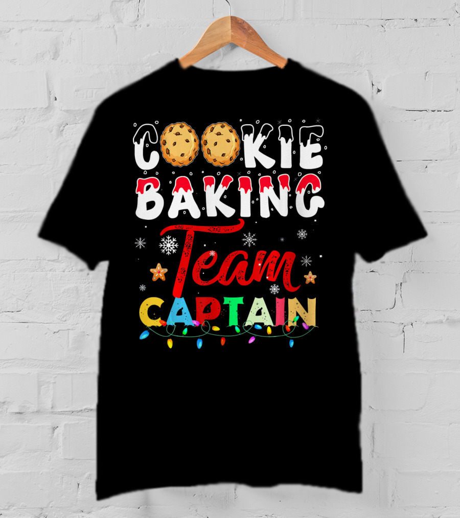 Christmas Cookie Baking Team Captain Holiday Lights Snowflakes Decor T-Shirt