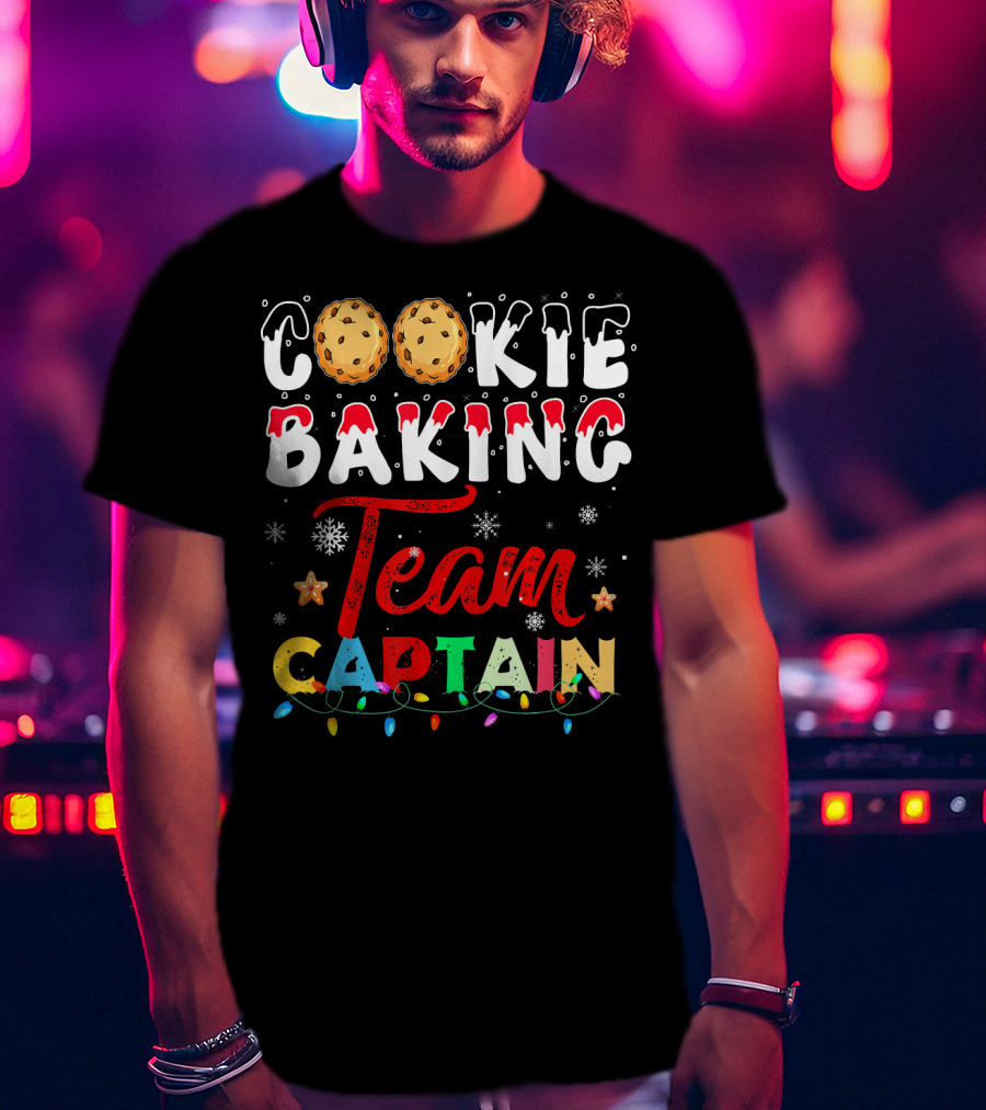Christmas Cookie Baking Team Captain Holiday Lights Snowflakes Decor T-Shirt