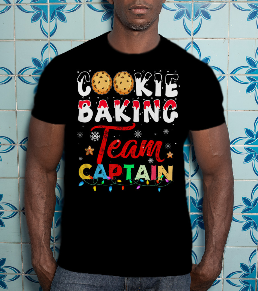 Christmas Cookie Baking Team Captain Holiday Lights Snowflakes Decor T-Shirt
