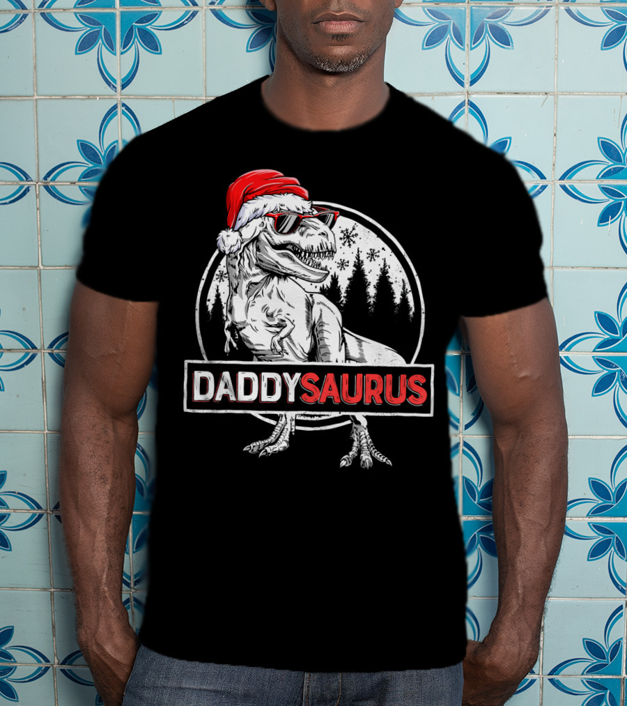 Daddysaurus Santa Dinosaur Christmas Jurassic T-Shirt