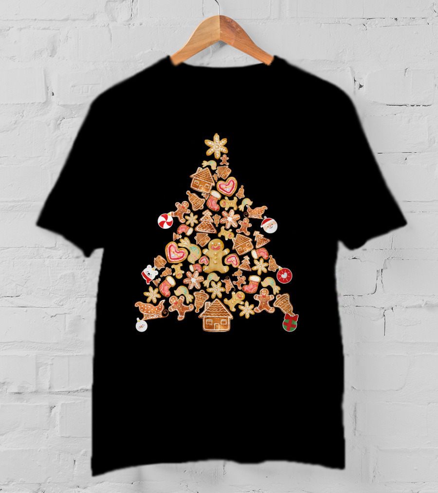 Gingerbread Man Christmas Tree Cookies With Candy Canes And Snowflakes T-Shirt
