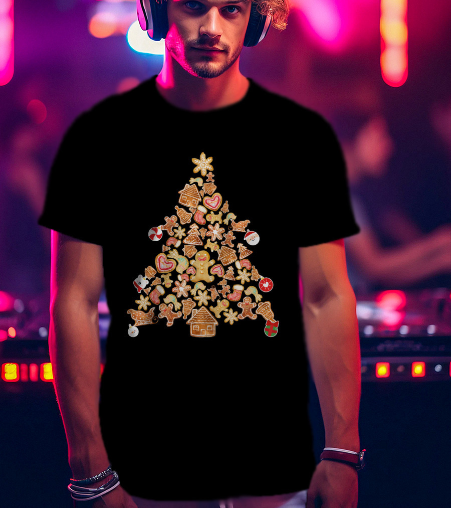 Gingerbread Man Christmas Tree Cookies With Candy Canes And Snowflakes T-Shirt
