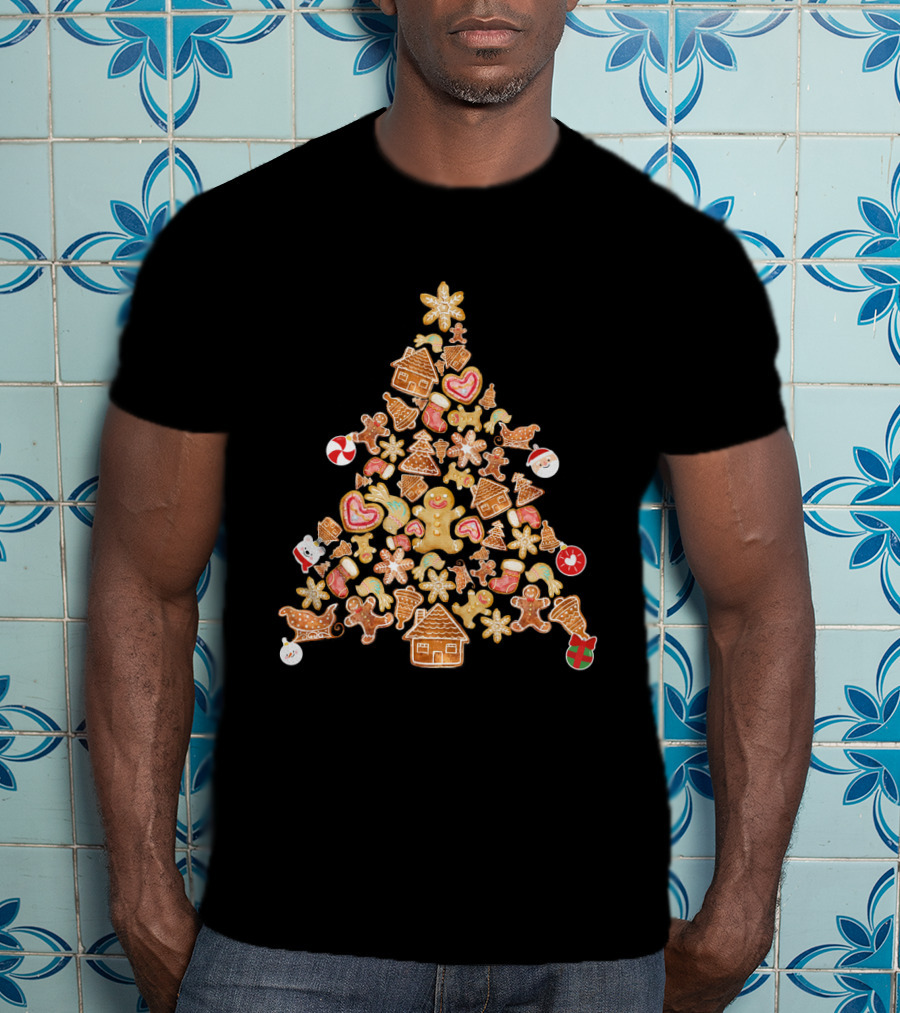 Gingerbread Man Christmas Tree Cookies With Candy Canes And Snowflakes T-Shirt