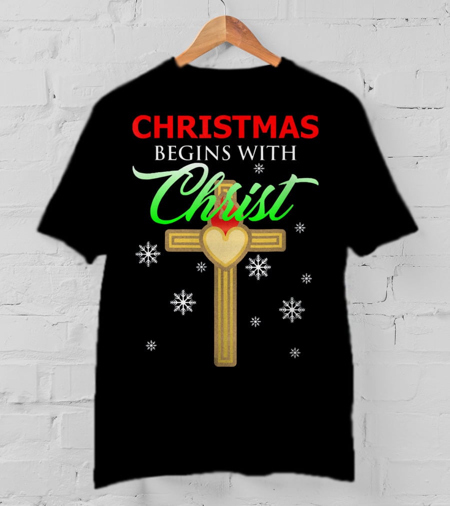 Christmas Begins With Christ Cross Snowflakes T-Shirt