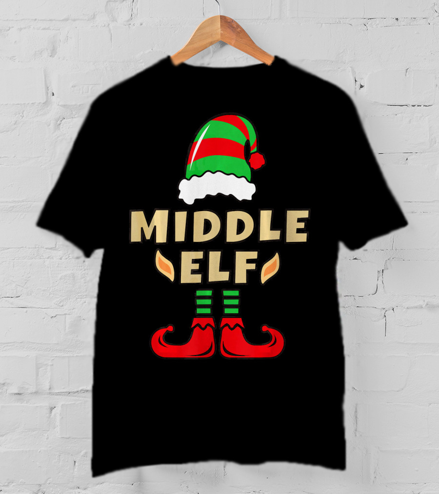 Middle Child Elf Christmas Costume Hat And Shoes T-Shirt