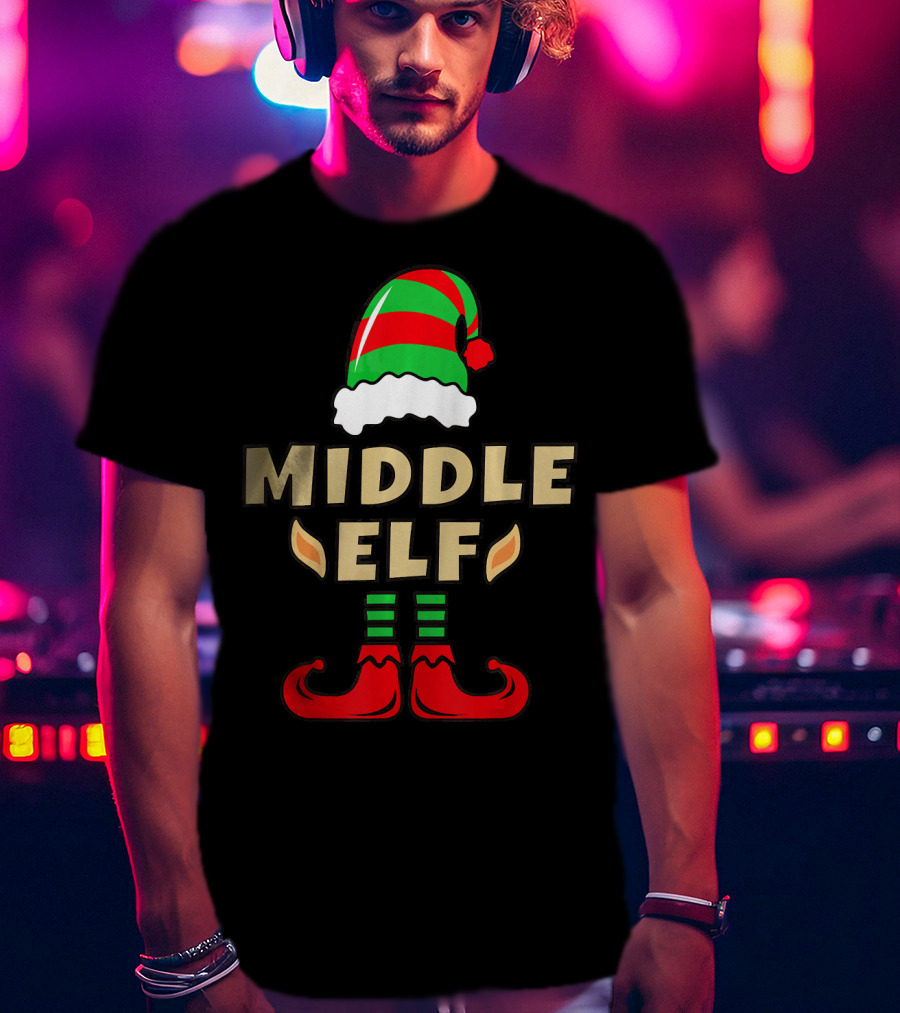 Middle Child Elf Christmas Costume Hat And Shoes T-Shirt