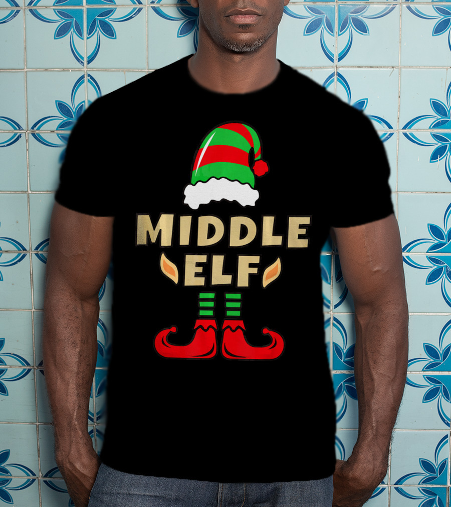 Middle Child Elf Christmas Costume Hat And Shoes T-Shirt