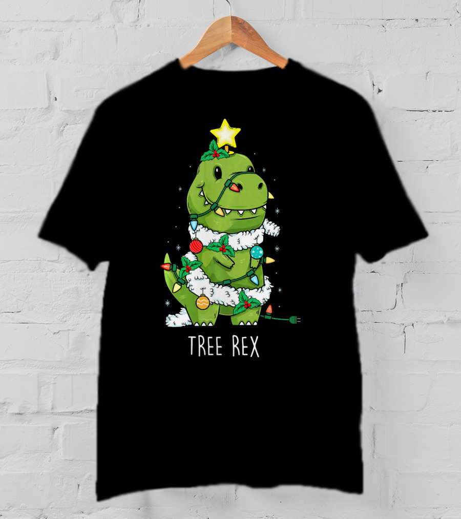 Tree Rex Christmas Lights Dinosaur Star Ornaments T-Shirt