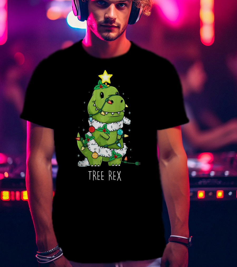 Tree Rex Christmas Lights Dinosaur Star Ornaments T-Shirt