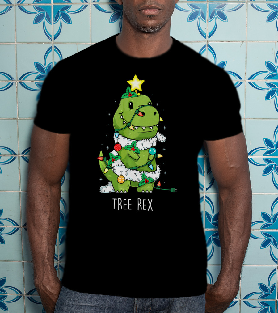Tree Rex Christmas Lights Dinosaur Star Ornaments T-Shirt