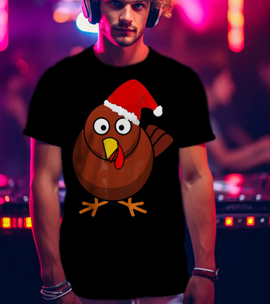 Funny Turkey Wearing A Santa Hat T-Shirt