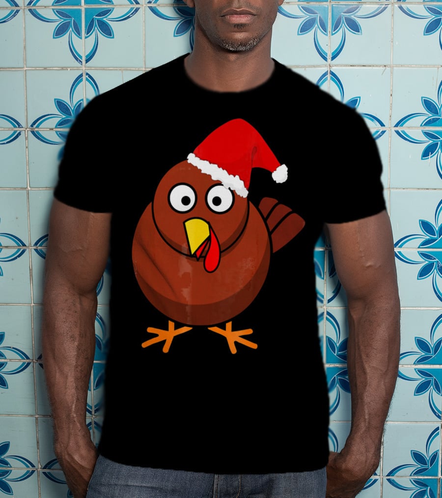 Funny Turkey Wearing A Santa Hat T-Shirt