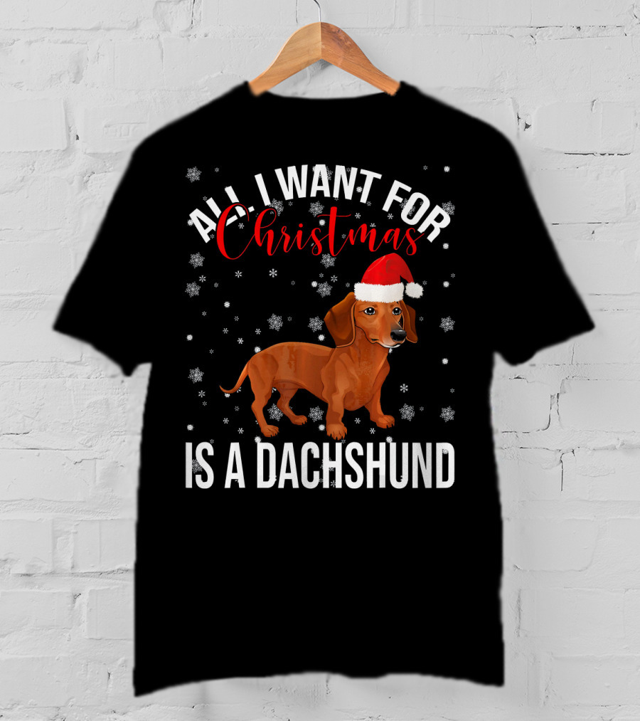 All I Want For Christmas Is A Dachshund Santa Hat Snowflakes T-Shirt
