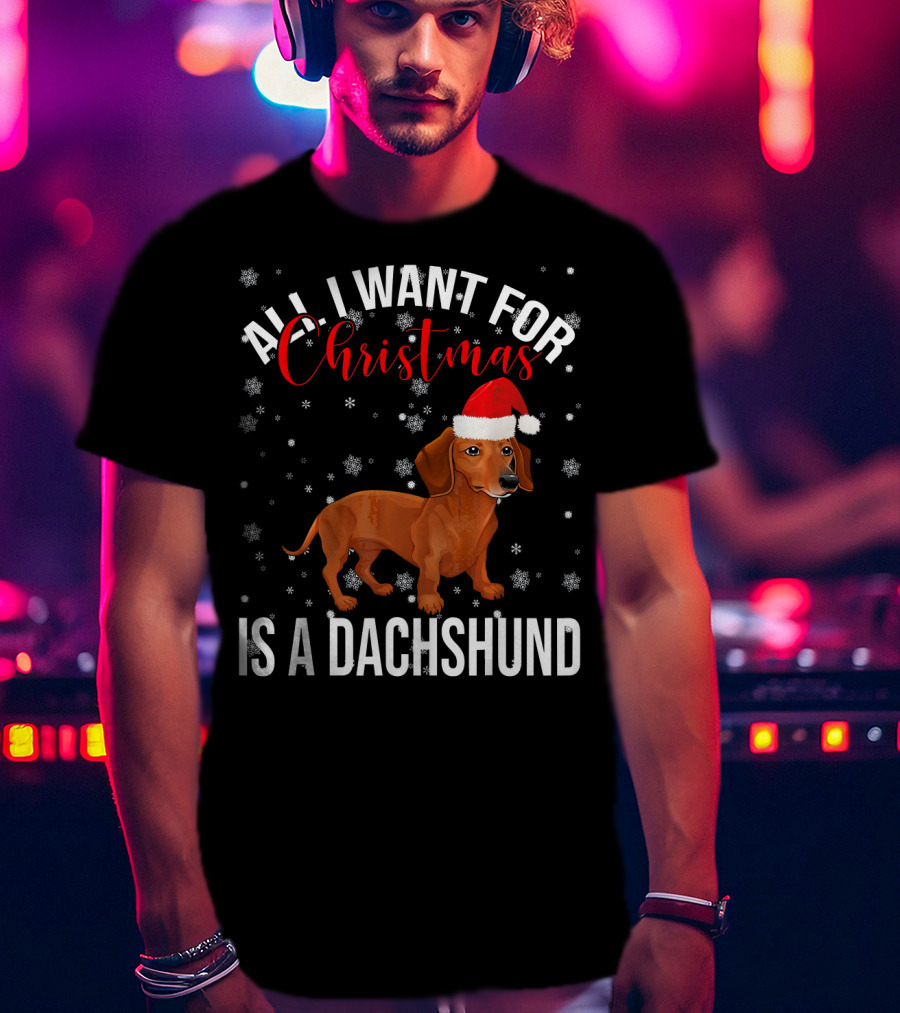 All I Want For Christmas Is A Dachshund Santa Hat Snowflakes T-Shirt