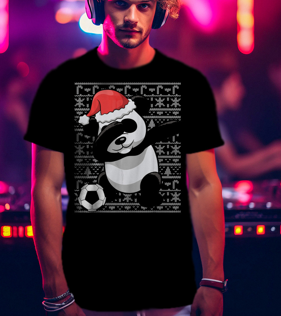 Christmas Dabbing Santa Panda Bear Soccer T-Shirt