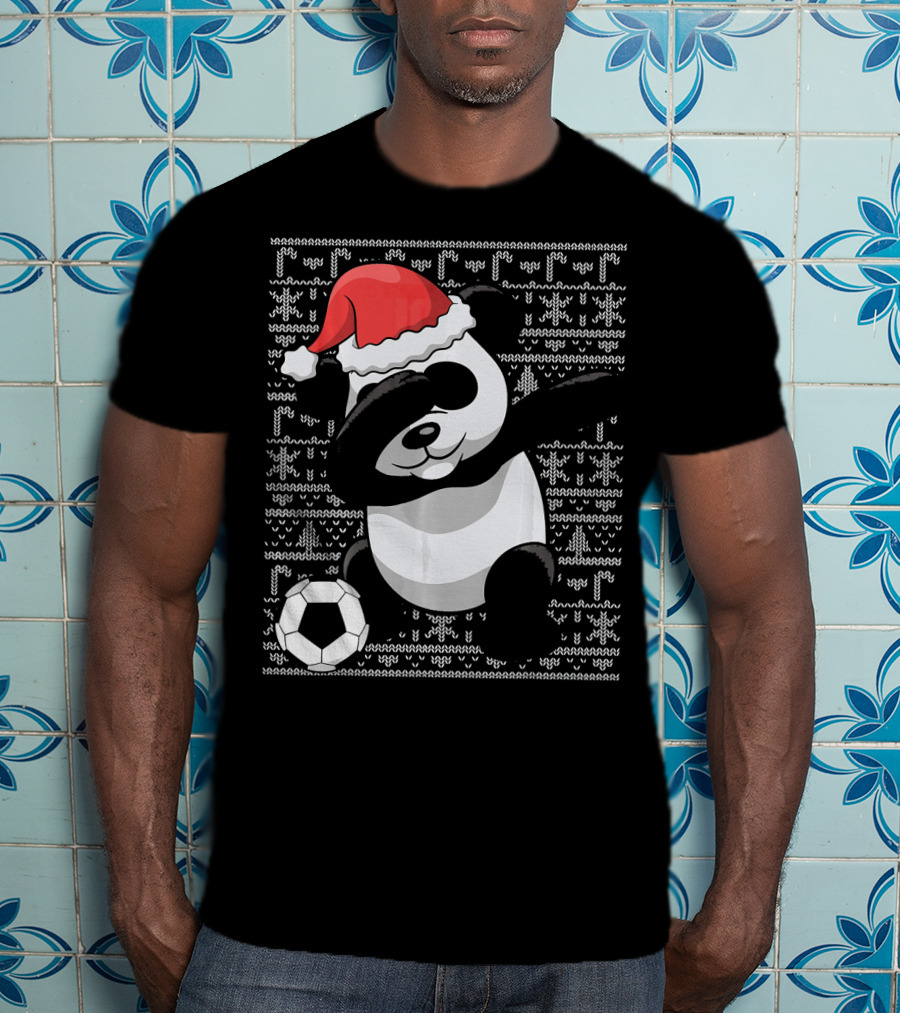 Christmas Dabbing Santa Panda Bear Soccer T-Shirt