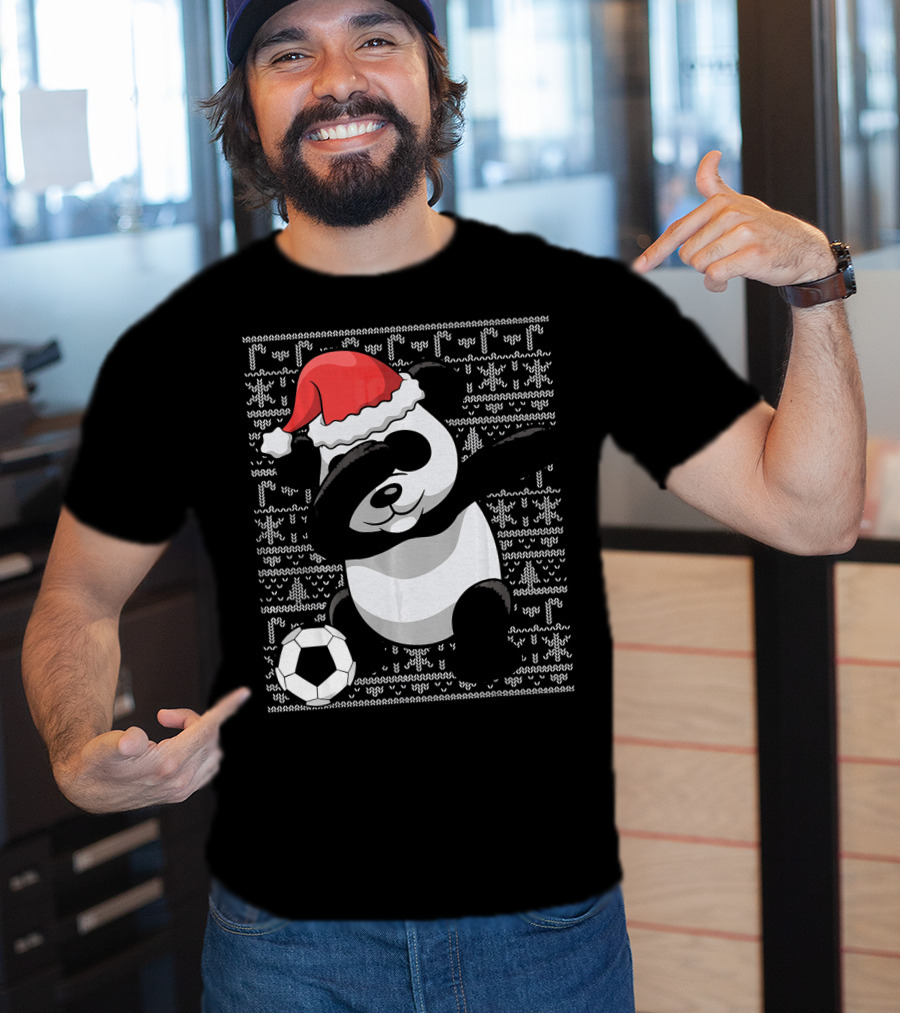 Christmas Dabbing Santa Panda Bear Soccer T-Shirt