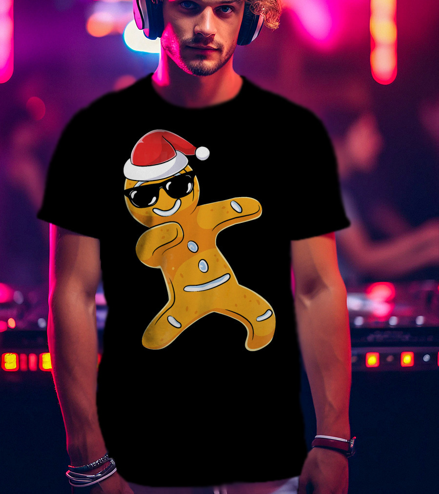 Christmas Dabbing Gingerbread Santa With Sunglasses T-Shirt