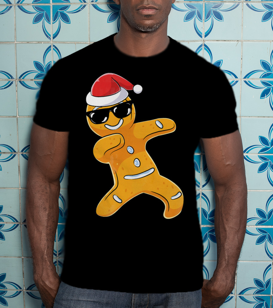 Christmas Dabbing Gingerbread Santa With Sunglasses T-Shirt