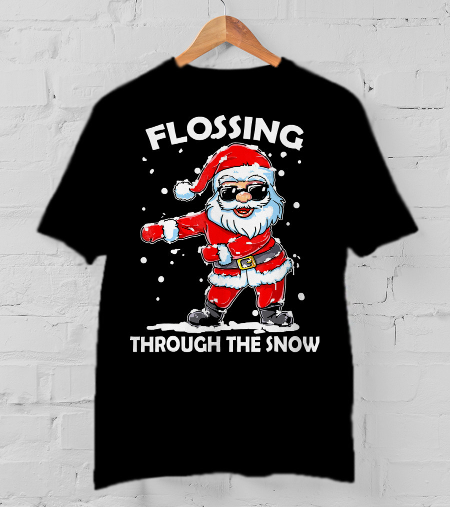 Flossing Through The Snow Santa Sunglasses Floss Dance T-Shirt
