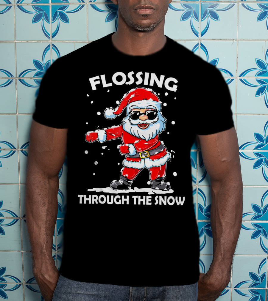 Flossing Through The Snow Santa Sunglasses Floss Dance T-Shirt