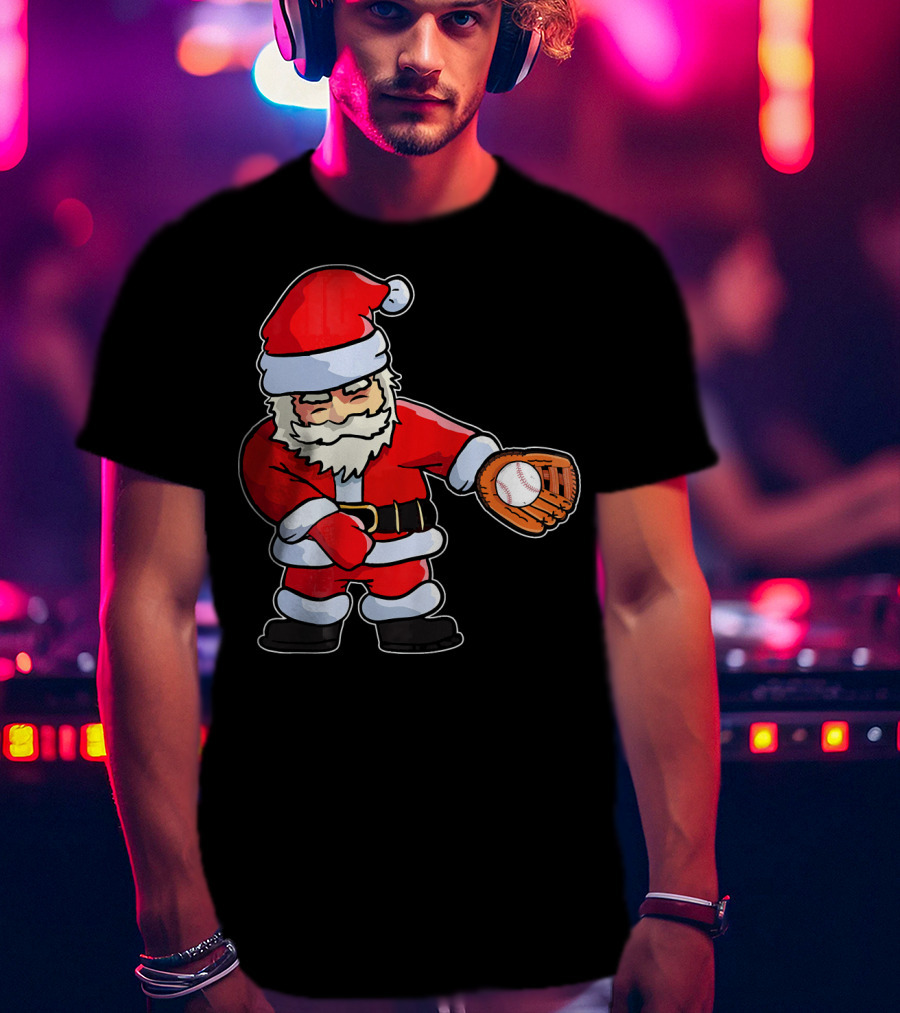 Baseball Santa Claus Flossing Dance Funny Ugly Holiday T-Shirt