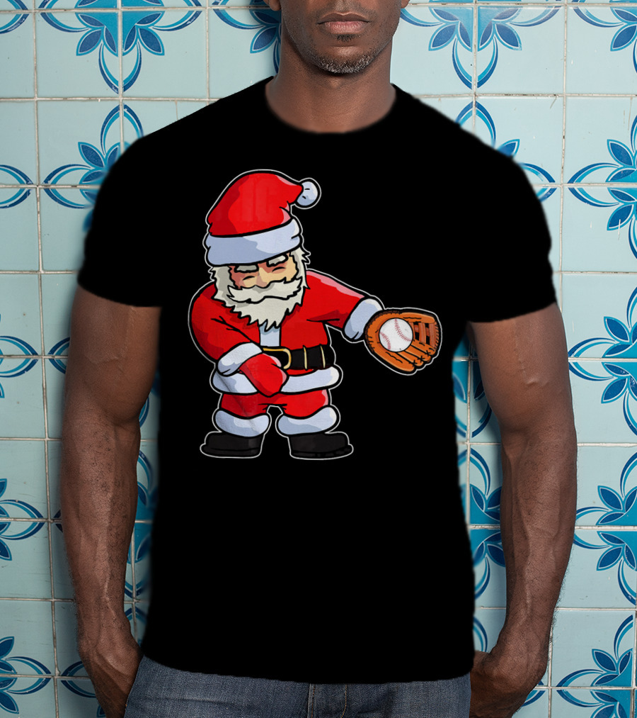 Baseball Santa Claus Flossing Dance Funny Ugly Holiday T-Shirt