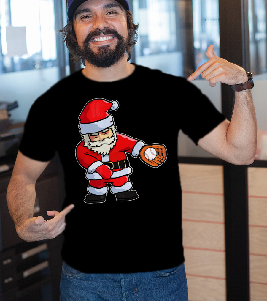 Baseball Santa Claus Flossing Dance Funny Ugly Holiday T-Shirt
