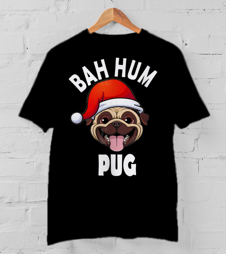 BAH HUM PUG Christmas Pug Lover Santa Hat T-Shirt