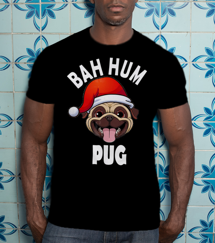BAH HUM PUG Christmas Pug Lover Santa Hat T-Shirt