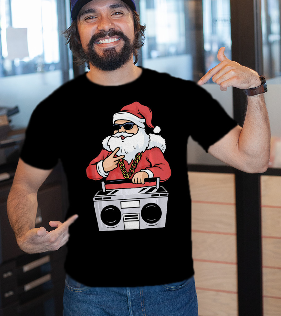 Santa Claus Rapper Style With Boombox And Bling T-Shirt